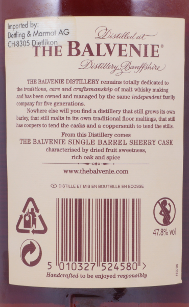 Balvenie 2000 15 Years Single Barrel European Oak Sherry Cask No. 17909 Highland Single Malt Scotch Whisky 47,8%