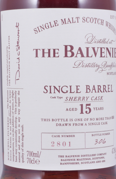 Balvenie 1999 15 Years Single Barrel European Oak Sherry Cask No. 2801 Highland Single Malt Scotch Whisky 47,8%