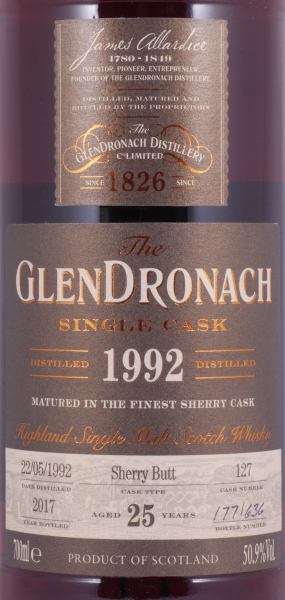 Glendronach 1992 25 Years Sherry Butt No. 127 Highland Single Malt Scotch Whisky 50,9%