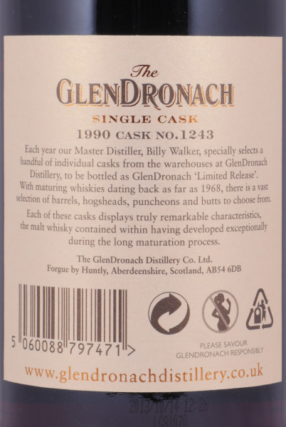 Glendronach 1990 23 Years Pedro Ximenez Sherry Puncheon No. 1243 Highland Single Malt Scotch Whisky 50,6%