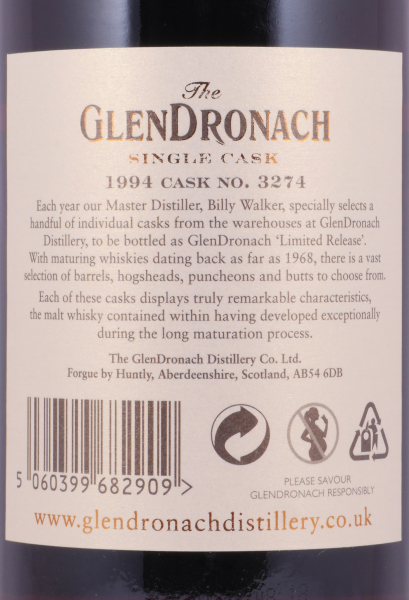 Glendronach 1994 21 Years Pedro Ximenez Sherry Puncheon No. 3274 Highland Single Malt Scotch Whisky 53,1%