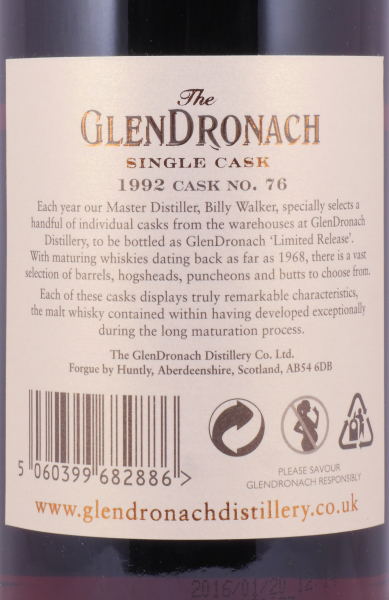Glendronach 1992 23 Years Oloroso Sherry Butt No. 76 Highland Single Malt Scotch Whisky 52,0%