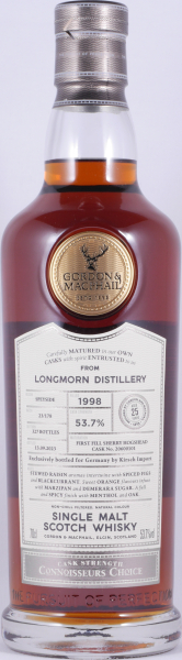 Longmorn 1998 25 Years First Fill Sherry Hogshead No. 20600101 Gordon und MacPhail Speyside Single Malt Scotch Whisky 53,7%