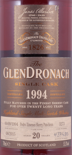 Glendronach 1994 20 Years Pedro Ximenez Sherry Puncheon No. 3273 Highland Single Malt Scotch Whisky 53,3%
