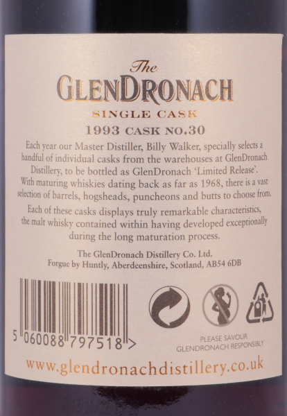 Glendronach 1993 20 Years Oloroso Sherry Butt No. 30 Highland Single Malt Scotch Whisky 59,7%