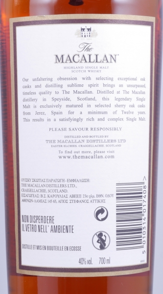 Macallan 12 Years Sherry Oak Highland Single Malt Scotch Whisky 40.0%