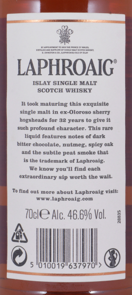 Laphroaig 32 Years Oloroso Sherry Casks Limited Edition 2015 Islay Single Malt Scotch Whisky Cask Strength 46,6%