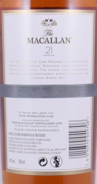 Macallan 21 Years Fine Oak Triple Cask Matured Bourbon und Sherry Oak Casks Highland Single Malt Scotch Whisky 43,0%