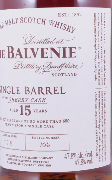 Balvenie 15 Years Single Barrel European Oak Sherry Cask No. 779 Highland Single Malt Scotch Whisky 47,8%