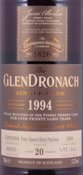 Glendronach 1994 20 Years Pedro Ximenez Sherry Puncheon No. 3398 Highland Single Malt Scotch Whisky 53,2%