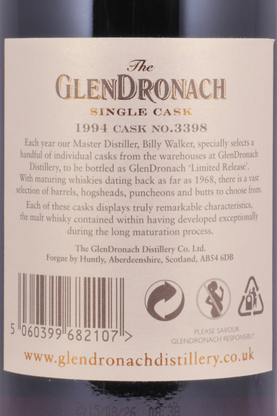 Glendronach 1994 20 Years Pedro Ximenez Sherry Puncheon No. 3398 Highland Single Malt Scotch Whisky 53,2%
