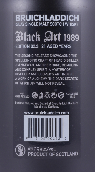 Bruichladdich Black Art 02.2 1989 21 Years Limited Edition Release 2010 Islay Single Malt Scotch Whisky Cask Strength 49.1%