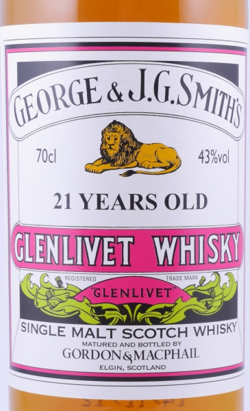 Glenlivet 21 Years J.G. Smiths Label Gordon and MacPhail Speyside Single Malt Scotch Whiskyl 43.0%