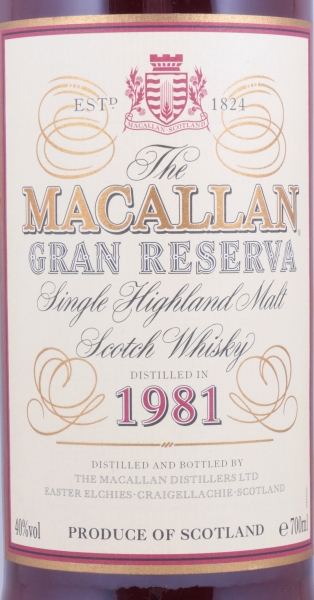 Macallan 1981 Gran Reserva 18 Years Sherry Wood Highland Single Malt Scotch Whisky 40,0%