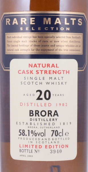 Brora 1982 20 Years Diageo Rare Malts Selection Limited Edition Highland Single Malt Scotch Whisky Cask Strength 58,1%