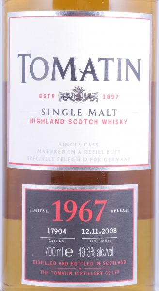 Tomatin 1967 40 Years Refill Butt Cask No. 17904 2nd Release only for Germany Highland Single Malt Scotch Whisky Cask Strenght 49,3%