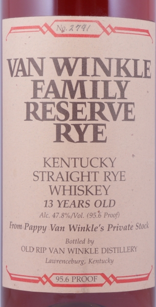 Van Winkle 13 Years No. 2791 Family Reserve Kentucky Straight Rye Whiskey Stitzel-Weller Lawrenceburg 47,8%