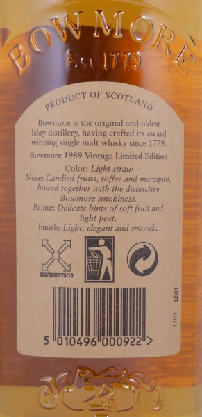 Bowmore 1989 16 Years Bourbon Cask Limited Edition Bottling Islay Single Malt Scotch Whisky 51.8%