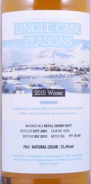 Bowmore 2001 14 Years Refill Sherry Butt Cask No. 1373 Single Cask Seasons Winter 2015 Islay Single Malt Scotch Whisky 55.4%