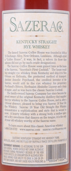 Sazerac 18 Years 1997 Fall of 2015 Buffalo Trace Antique Collection Kentucky Straight Rye Whiskey 45,0%