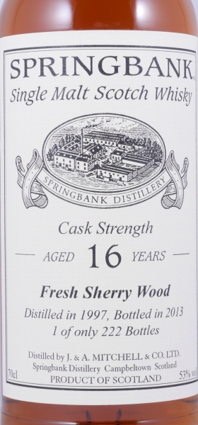 Springbank 1997 16 Years Fresh Sherry Wood Private Bottling Single Malt Scotch Whisky Cask Strength 53,0%