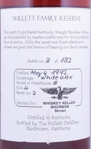 Willett 1992 15 Years Single Barrel No. 2 for Mr. Bourbon Heinz Taubenheim Family Estate Kentucky Straight Bourbon Whiskey 50.0%