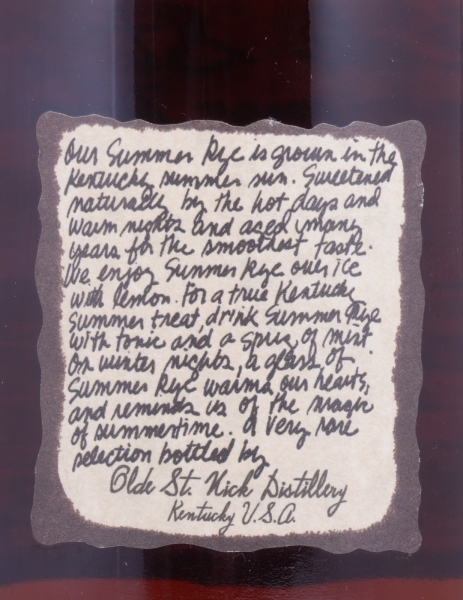 Very Olde St. Nick Summer Rye Cask Lot A12 Proof 86 White Wax Sealed Handmade Kentucky Straight Rye Whiskey 43,0%
