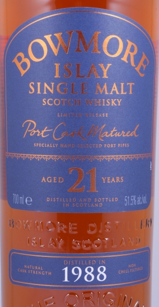Bowmore 1988 21 Years Port Cask Matured Vintage Limited Edition Islay Single Malt Scotch Whisky 51.5%