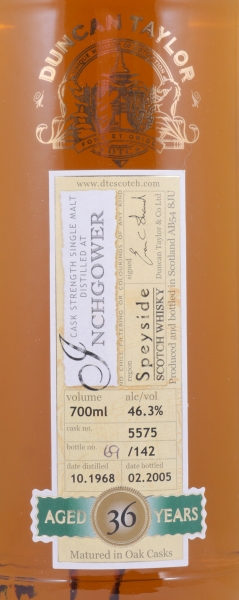 Inchgower 1968 36 Years Oak Cask No. 5575 Duncan Taylor Cask Strength Rare Auld Edition Speyside Single Malt Scotch Whisky 46.3%