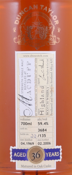 Macduff 1969 36 Years Sherry Cask No. 3684 Duncan Taylor Cask Strength Rare Auld Edition Highland Single Malt Scotch Whisky 59.4%
