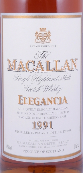Macallan 1991 12 Years Elegancia Sherry Casks Highland Single Malt Scotch Whisky 40.0% 1.0L