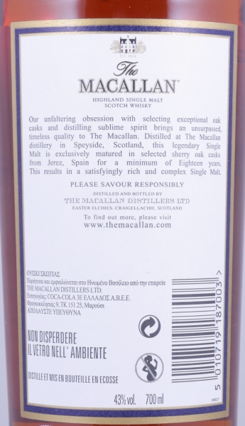 Macallan 1995 18 Years Sherry Oak Highland Single Malt Scotch Whisky 43.0%