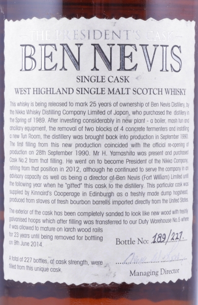 Ben Nevis 1990 23 Years Fresh Bourbon Dump Hogshead Cask No. 2 The Presidents Casks Highland Single Malt Scotch Whisky 56,4%