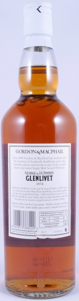 Glenlivet 1974 36 Years Refill Sherry und Bourbon Casks Gordon und MacPhail J.G. Smiths Label Speyside Single Malt Scotch Whisky 43,0%