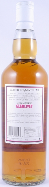 Glenlivet 1977 35 Years  Refill Sherry and American Hogsheads Gordon and MacPhail J.G. Smiths Label Speyside Single Malt Scotch Whisky 43.0%