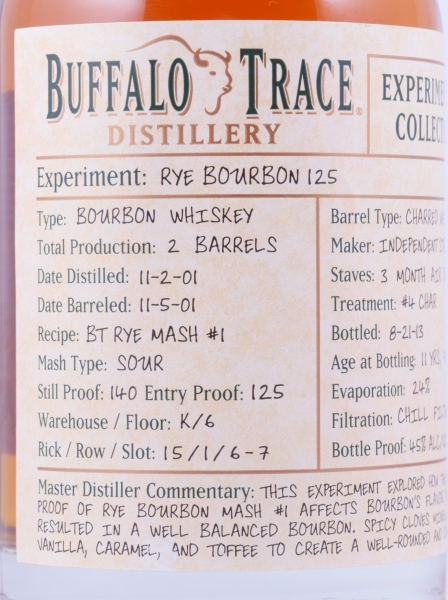 Buffalo Trace 2001 11 Years Rye Bourbon 125 15. Release Experimental Collection 2014 Bourbon Whiskey 45.0%