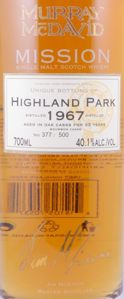 Highland Park 1967 35 Years Bourbon Cask Murray McDavid Mission Cask Strength Orkney Islands Single Malt Scotch Whisky 40.1%
