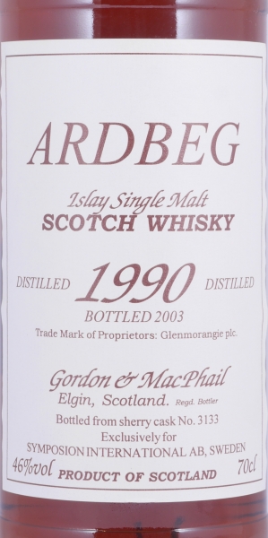 Ardbeg 1990 13 Years Sherry Cask No. 3133 Gordon and MacPhail Islay Single Malt Scotch Whisky 46,0%