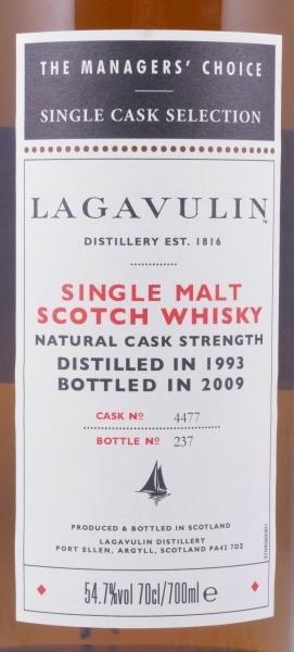 Lagavulin 1993 15 Years European Bodega Sherry Cask No. 4477 Managers Choice Single Cask Selection Islay Single Malt Scotch Whisky 54,7%