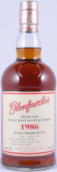 Glenfarclas 1986 30 Years Refill Sherry Butts Cask No. 3454 / 3457 Highland Single Malt Scotch Whisky 53,8%