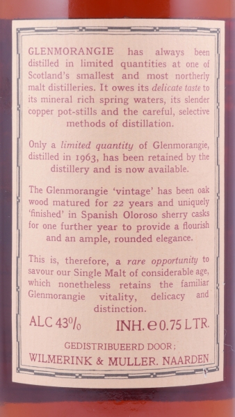 Glenmorangie 1963 23 Years Pure Old Highland Single Malt Scotch Whisky 43.0%