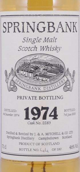 Springbank 1974 28 Years Oak Cask No. 2283 Private Bottling Campbeltown Single Malt Scotch Whisky 46,0%