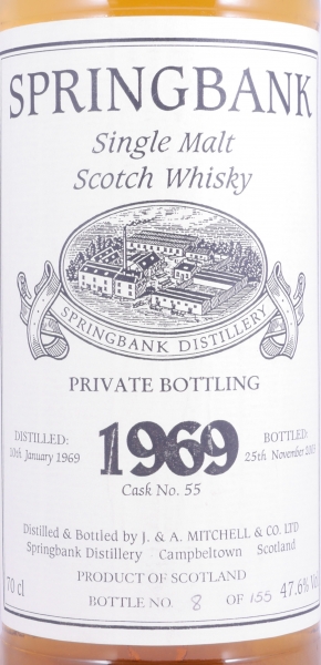 Springbank 1969 34 Years Oak Cask No. 55 Private Bottling Campbeltown Single Malt Scotch Whisky Cask Strength 47.6%