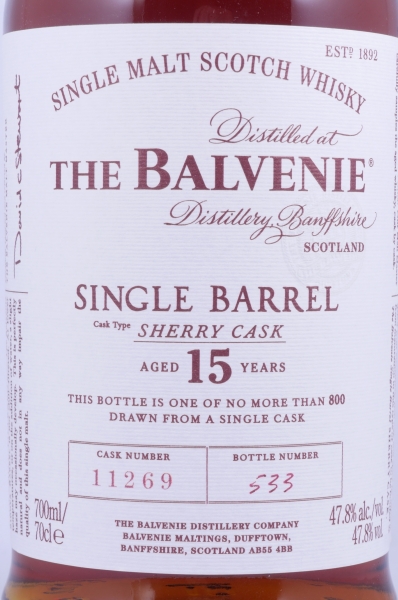 Balvenie 2001 15 Years Single Barrel Sherry Cask No. 11269 Highland Single Malt Scotch Whisky 47,8%
