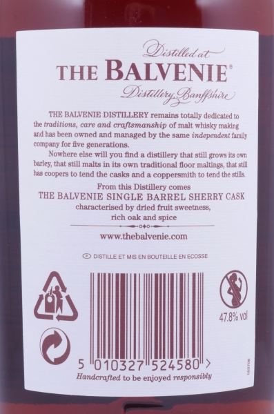 Balvenie 2001 15 Years Single Barrel Sherry Cask No. 11269 Highland Single Malt Scotch Whisky 47,8%