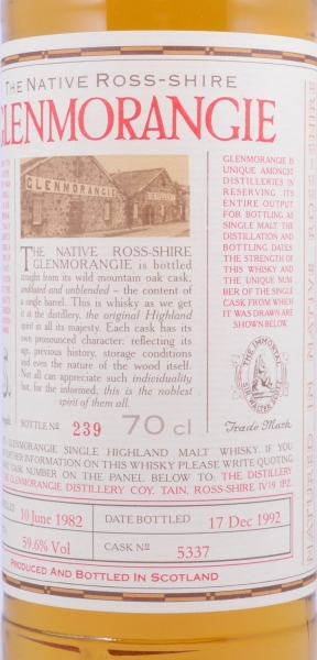 Glenmorangie 1982 10 Years-old American Oak Cask No. 5337 The Native Ross-Shire Highland Single Malt Scotch Whisky 59,6%