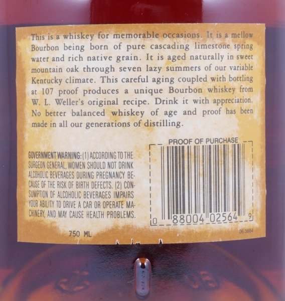 Old Weller 7 Years Antique The Original 107 Brand Kentucky Straight Bourbon Whiskey Dumpy Bottle 53.5%