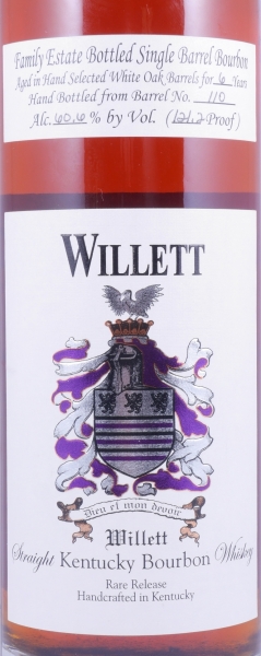 Willett 6 Years Single Barrel No. 110 Purple Wax Sealed Family Estate Rare Release Kentucky Straight Bourbon Whiskey 60.6%