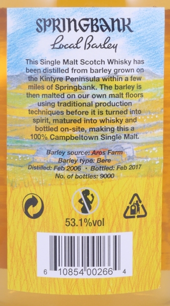 Springbank 11 Years Local Barley Release 2017 Campbeltown Single Malt Scotch Whisky Cask Strength 53,1%