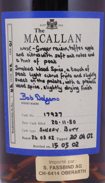 Macallan 1980 21 Years Sherry Butt Cask No. 17937 Exceptional Single Cask 3 Blue Ribbon Highland Single Malt Scotch Whisky 51,0%